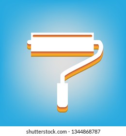 Roller sign illustration. Vector. White icon with 3d warm-colored gradient body at sky blue background.