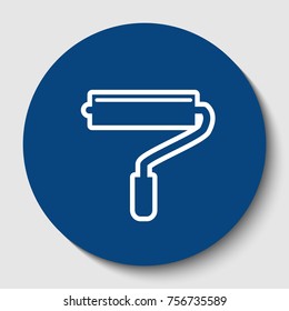 Roller sign illustration. Vector. White contour icon in dark cerulean circle at white background. Isolated.
