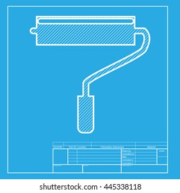Roller sign illustration. White section of icon on blueprint template.
