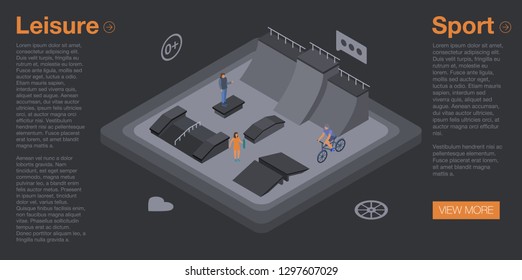 Roller skate arena banner. Isometric illustration of roller skate arena vector banner for web design