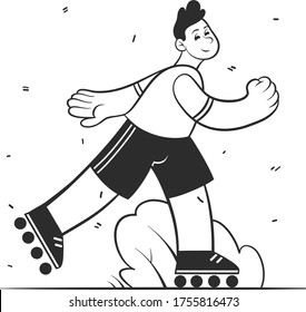 Roller skate boy. Riding in the park. Isolated sketch object. Flat vector illustration.
