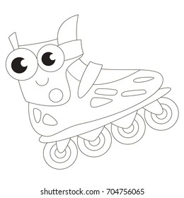 Roller Skate cartoon. Outlined funny illustration with thin line black stroke