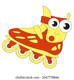 Roller Skate funny smiling and happy cartoon. Outlined illustration with thin line black stroke