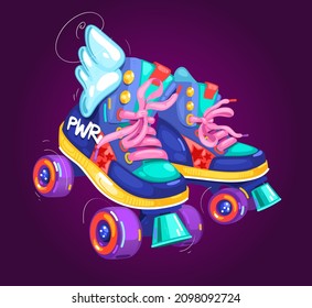 Roller skate girls cartoon vector colorful illustration 