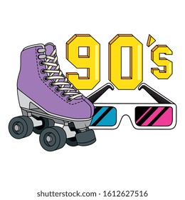 roller skate with glasses nineties retro style vector illustration design