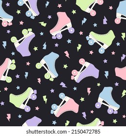 Roller skate groovy seamless pattern. Pastel colored retro vector background. Cartoon style fashion print for fabric, wallpaper, wrapping paper