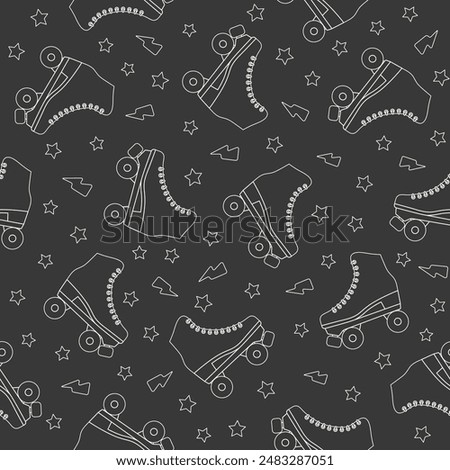 Roller skate groovy seamless pattern. Black and white retro vector background. Cartoon style fashion print for fabric, wallpaper, wrapping paper