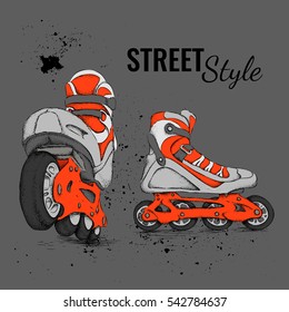 Roller Skate And Grunge Texture Background. Vector Illustration.