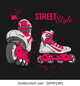 Roller Skate And Grunge Texture Background. Vector Illustration.