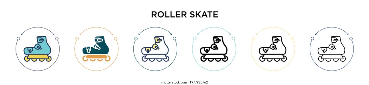 Roller skate icon in filled, thin line, outline and stroke style. Vector illustration of two colored and black roller skate vector icons designs can be used for mobile, ui, web