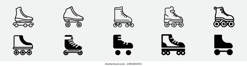 Roller skate icon line symbol. Outline roller skate icon, Rollers skate silhouette, skating rink pictogram. Rental roller skates, Roller skate line icon symbol. rollers kiting element in Sports icon