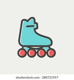 Roller skate icon thin line for web and mobile, modern minimalistic flat design. Vector icon with dark grey outline and offset colour on light grey background.