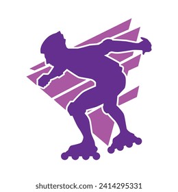 Roller Skate Logo Design Vector with A Man Hurtling Down Fast