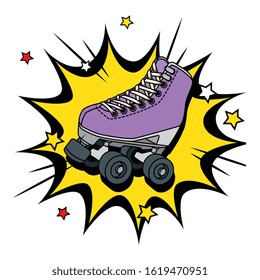 roller skate of nineties in explosion pop art vector illustration design