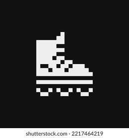 Roller Skate Pixelkunst Symbol, Emoji. Design für Aufkleber, Schuhlogos, mobile App. Spiele-Objekte 1-Bit-Sprite. Einzige Vektorgrafik.