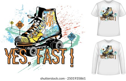 Roller Skate print design for T-shirt