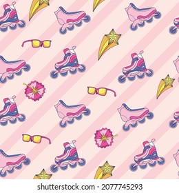 roller skate retro pattern background