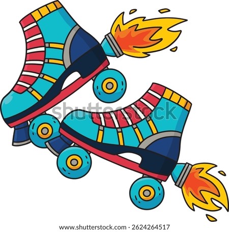 Roller Skate with Rockets Cartoon Colored Clipart 