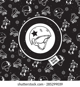 roller skate seamless pattern with roller derby icon