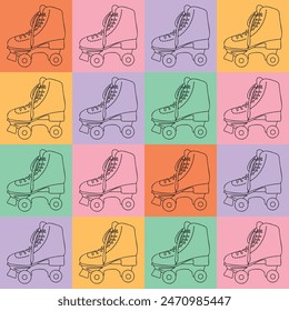 Roller Skate seamless pattern. y2k background. 2000s aesthetic, retro nostalgia vector illustration for textile, scrapbook, wallpaper, background
