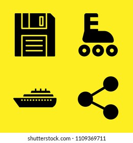 roller skate, share, ship and diskette vector icon set. Sample icons set for web and graphic design