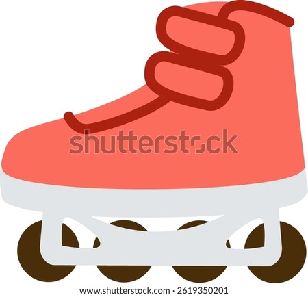 Roller skate is shown in a simple cartoon style with bold outlines.  The footwear's design is depicted using minimal lines and a flat color scheme for a playful image. Cartoon vector illustration
