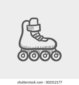 Roller skate sketch icon for web and mobile. Hand drawn vector dark grey icon on light grey background.