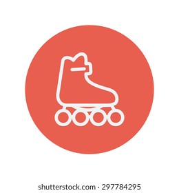 Roller skate thin line icon for web and mobile minimalistic flat design. Vector white icon inside the red circle