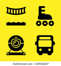 roller skate, webcam, bridge and bus vector icon set. Sample icons set for web and graphic design
