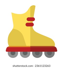 Roller skate with wheels or blades in one row. Multicolored flat vector icon representing sports items inventory equipment concept isolated on white background