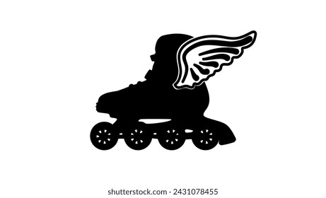 roller skate with wings, black isolated silhouette