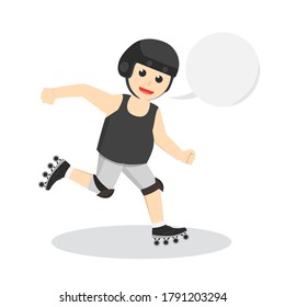 Patinador de rodillos con carácter de diseño de llamada sobre fondo blanco