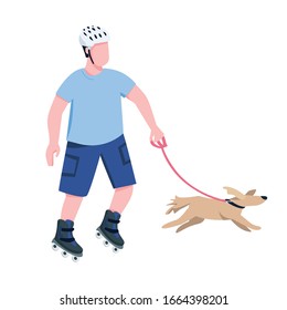 Roller skater with dog flat color vector faceless character. Young rollerblader riding with canine pet, companion isolated cartoon illustration for web graphic design and animation