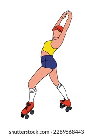 Roller skater outline vector drawing on white. 