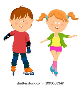 Roller skaters. Skating girl and boy. Teen friends