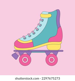 Roller skates. 1990s fashion. Premium quality rollerskating element in trendy style. Vector retro colorful illustration