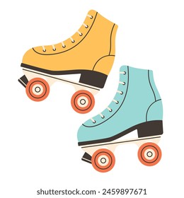 Roller skates in 80s 90s style. Disco style. Vector illustration in flat style