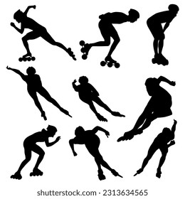 Roller skates athlete silhouette collection