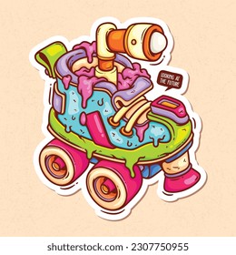 Roller Skates With Binoculars Hand Drawn Color Vector Doodle Illustration