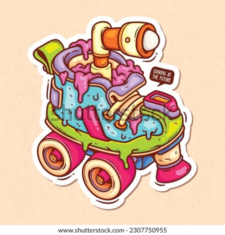 Roller Skates With Binoculars Hand Drawn Color Vector Doodle Illustration