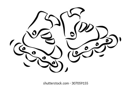 Roller skates and roller blades Doodle style sketch vector illustration outline