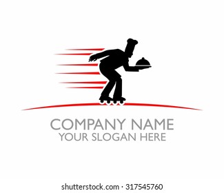 roller skates chef black silhouette character logo icon
