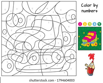 Roller skates. Color by numbers. Coloring book. Educational puzzle game for children. Cartoon vector illustration