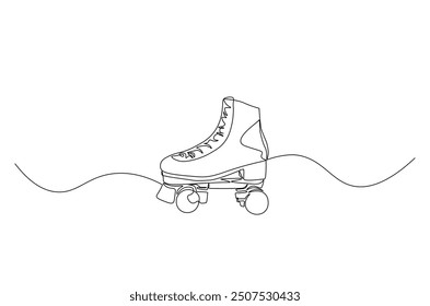 Roller skates continuous one line drawing. Vintage Retro roller skates single line art illustration. Editable vector.