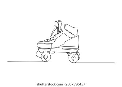 Roller skates continuous one line drawing. Vintage Retro roller skates single line art illustration. Editable vector.