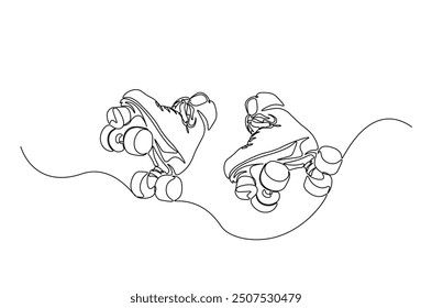 Rollschuhe durchgehende einzeilige Zeichnung. Vintage Retro Rollschuhe Single Line Art Illustration. Bearbeitbarer Vektor.