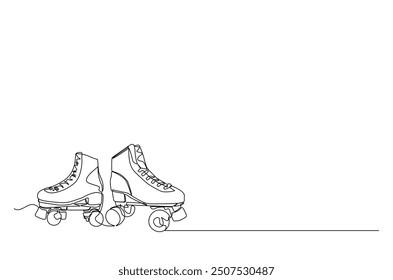 Roller skates continuous one line drawing. Vintage Retro roller skates single line art illustration. Editable vector.