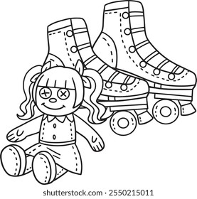 Roller Skates and Doll Isolated Coloring Page 