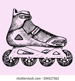 roller skates, doodle style, sketch illustration, hand drawn, vector