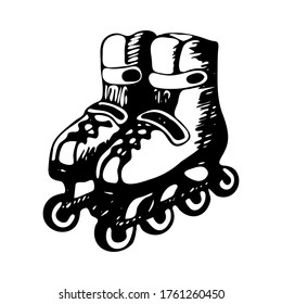 Patines rocinadores dibujados al estilo de los garabatos. Equipamiento deportivo. Ilustración vectorial aislada en un fondo blanco.